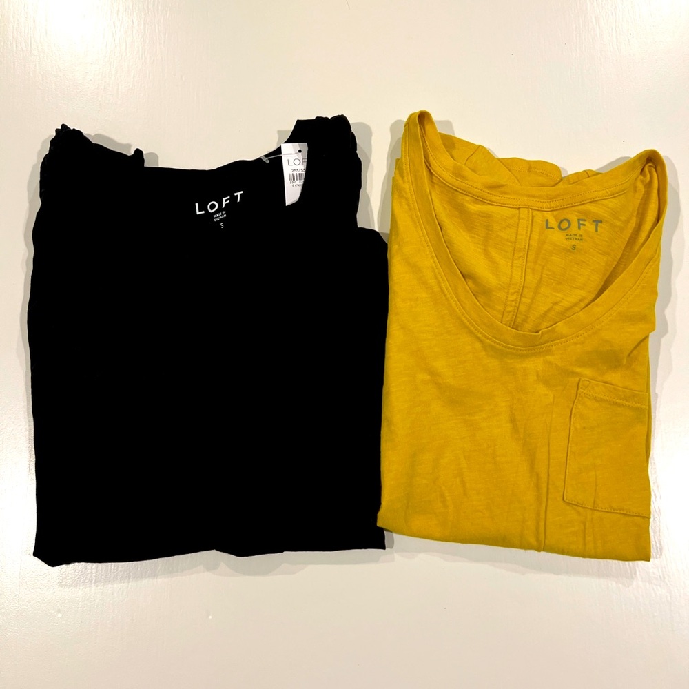 Lot of 2 LOFT‎ Black & Yellow Cotton Short Sleeve Tees NWT